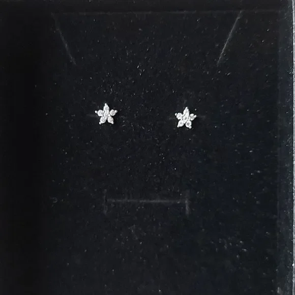 14K White Gold Plated Flower Earrings - Picture 5 of 12